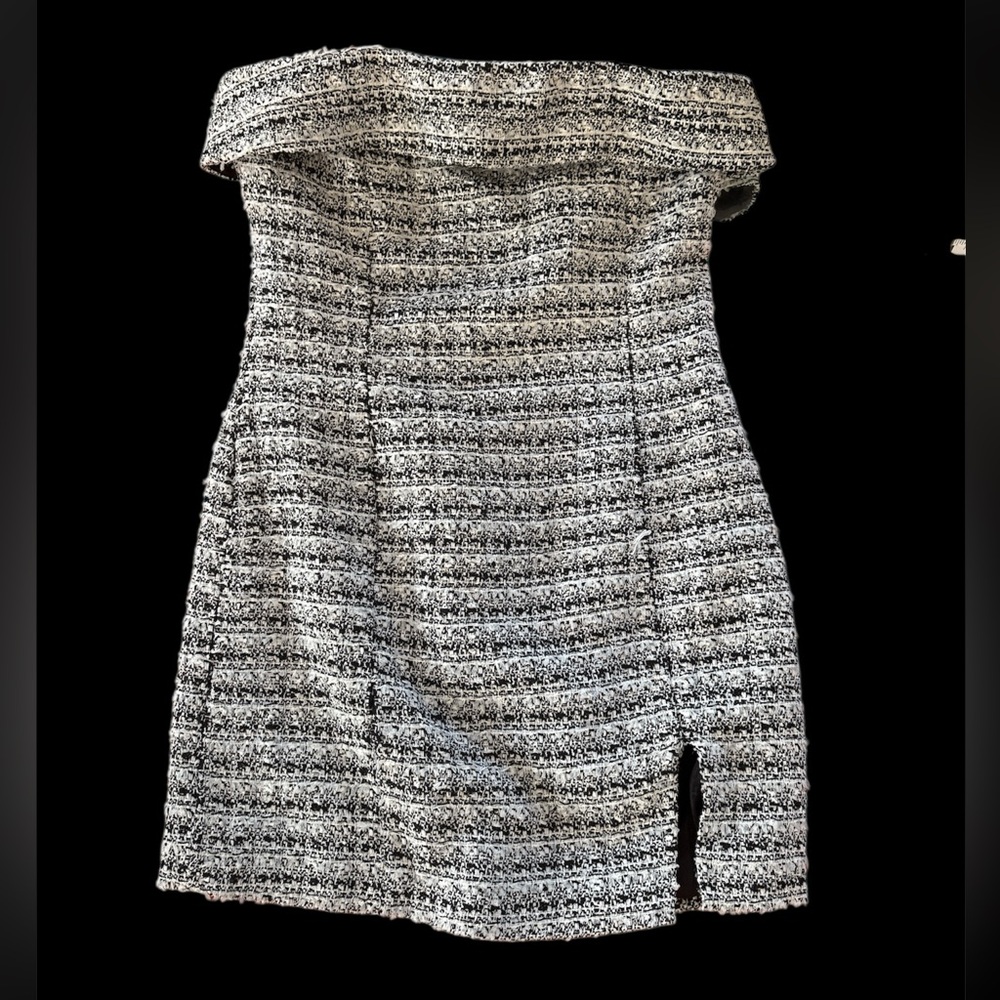 Shop neighbor Strapless Black and White Tweed Mini Dress small slit medium